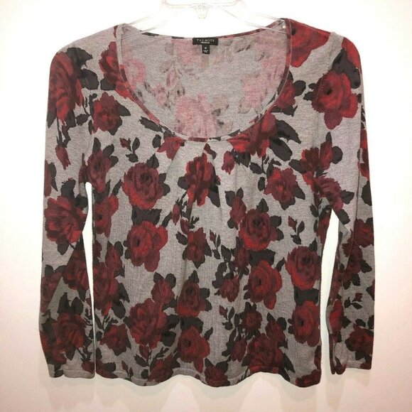 Talbots Medium Gray Rose Floral Pleated Shirt Top - Picture 1 of 7